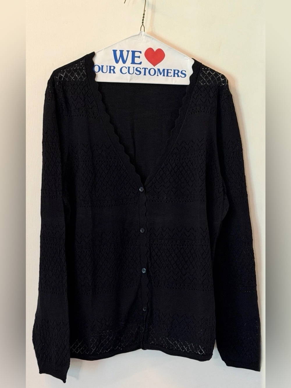 Frye Black Scalloped V-Neck Button Cardigan
